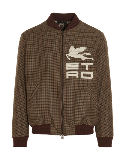 Shop Etro Placed Logo Print Check Bomber Jacket In Multi