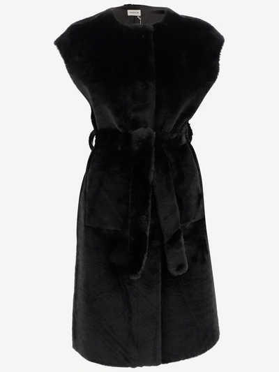 Shop P.a.r.o.s.h . Tied Waist Sleeveless Coat In Black