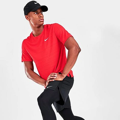 Shop Nike Men's Dri-fit Miler Running T-shirt In University Red