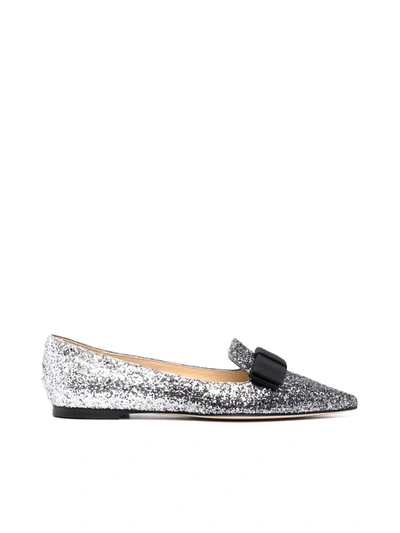 Shop Jimmy Choo Glitter Ballerinas In Anthracite Silver Anthracite Silver