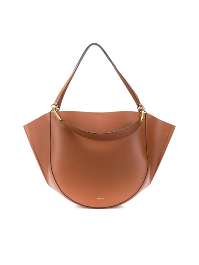 Shop Wandler Double Handle Leather Mia Tote In Tan