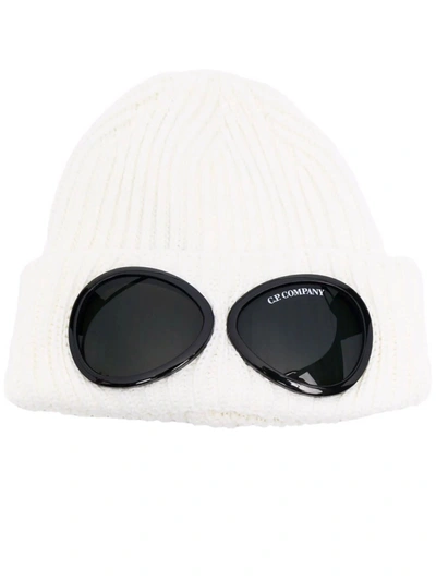 Shop C.p. Company White Wool Beanie In Bianco