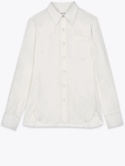 Shop Saint Laurent Monogram Embroidered Shirt In Cotton And Linen In White