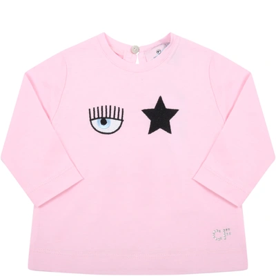 Shop Chiara Ferragni Pink T-shirt For Baby Girl With Eyestar