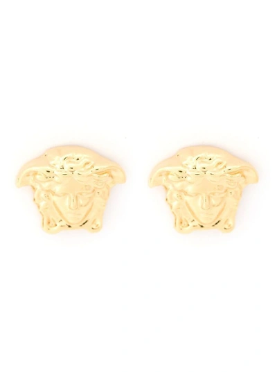 Shop Versace Medusa Gold Metal Earrings In Metallic