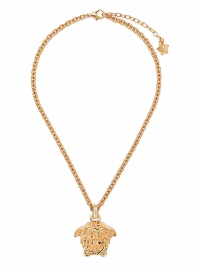 Shop Versace Fashion Jewelry Metallo Medusa Necklace In Metallic