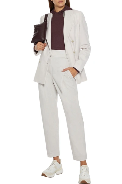 Brunello Cucinelli Cropped Pleated Wool-blend Twill Tapered Pants In Pastel Pink