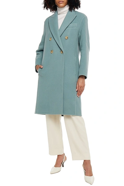 Shop Vince Double-breasted Wool-blend Felt Coat In Sky Blue