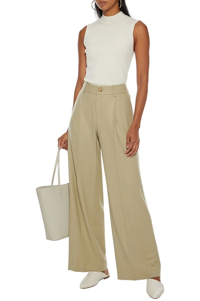 Shop Vince Pleated Twill Wide-leg Pants In Sage Green