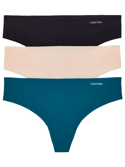 Shop Calvin Klein Invisibles Thong 3-pack In Topaz Gemstone