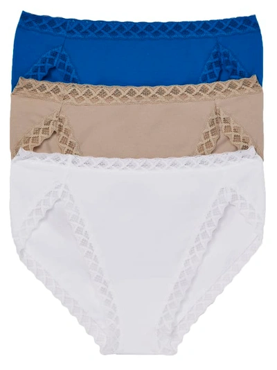 Shop Natori Bliss Cotton French Cut 3-pack In Blue,sand,white