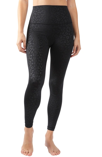 90 Degree By Reflex Embossed Design High Rise Leggings In P687 Shiny Black  Night Leopard