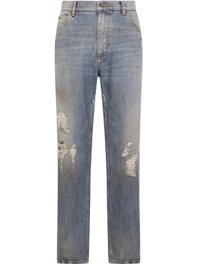 Shop Dolce & Gabbana Ripped Wide-leg Jeans In Blau