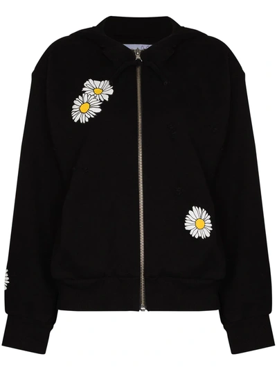 Shop Natasha Zinko Daisy-print Hoodie In Black