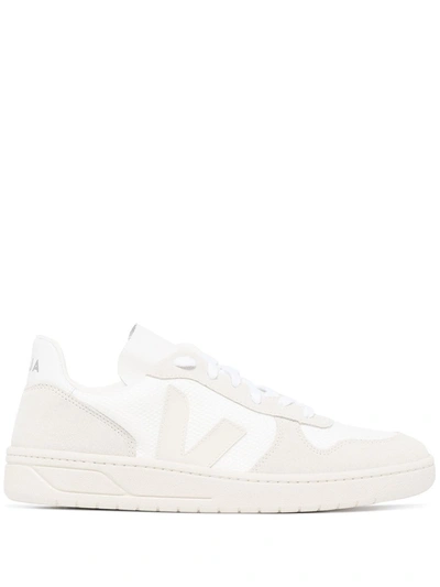 Veja V-10 Rubber-trimmed Suede And B-mesh Sneakers In White