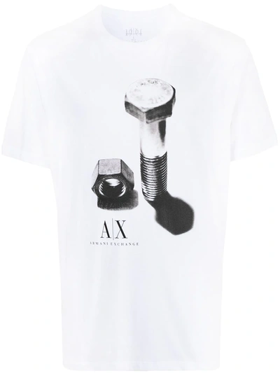 Shop Armani Exchange Screw-print Cotton T-shirt In Weiss