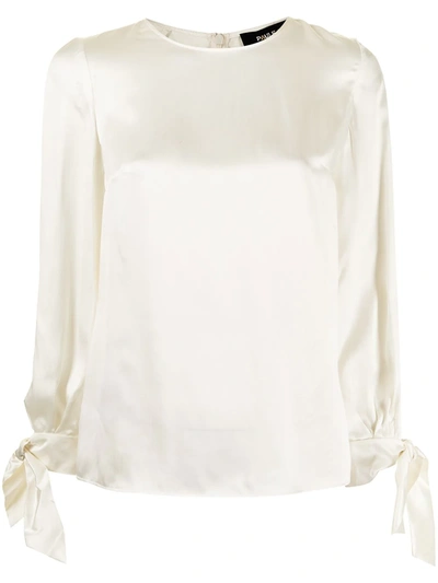 Shop Paule Ka Long-sleeve Silk Blouse In Weiss
