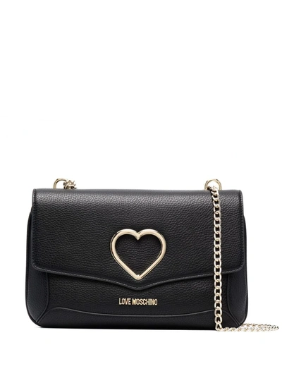 Shop Love Moschino Heart-plaque Grained Shoulder Bag In Schwarz