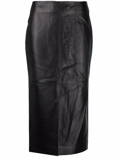 Shop Co Split Lambskin Leather Pencil Skirt In Schwarz