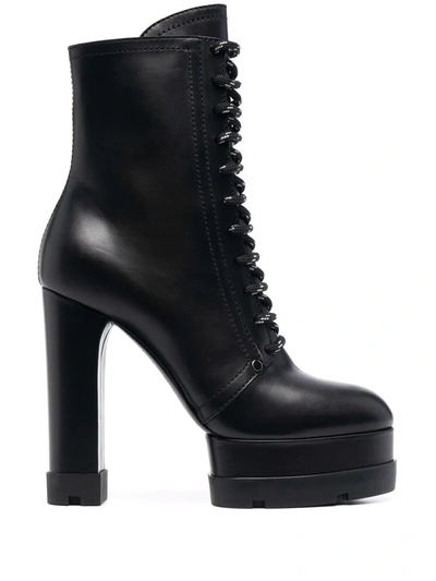 Shop Casadei Lace-up Ankle Boots In Schwarz