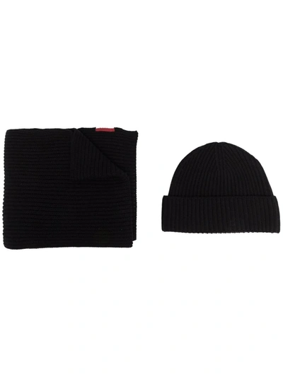 Shop Dsquared2 Logo-tab Ribbed-knit Scarf And Beanie Set In Schwarz