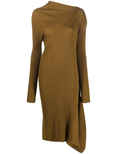 Shop Marques' Almeida Asymmetric Ribbed-knit Draped Dress In Braun
