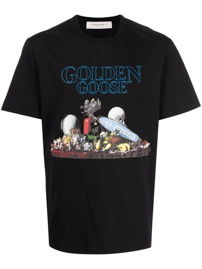 Shop Golden Goose Toys-print Logo T-shirt In Schwarz