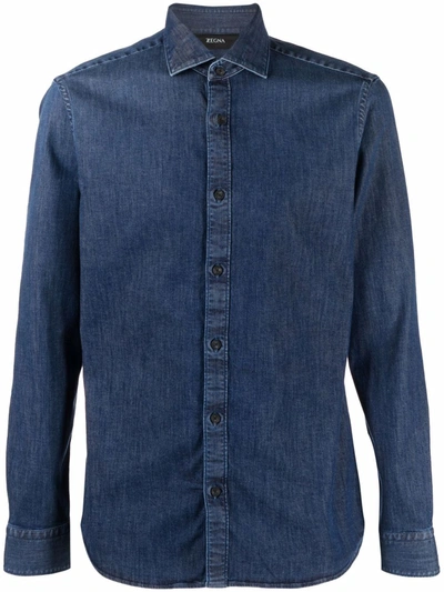 Shop Ermenegildo Zegna Denim Button-up Shirt In Blue