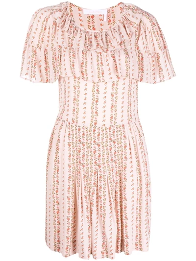 Shop See By Chloé Floral-print Cape-like Mini Dress In Rosa