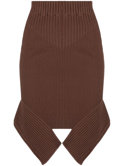 Shop Adamo Rib-knit Asymmetric Skirt In Braun