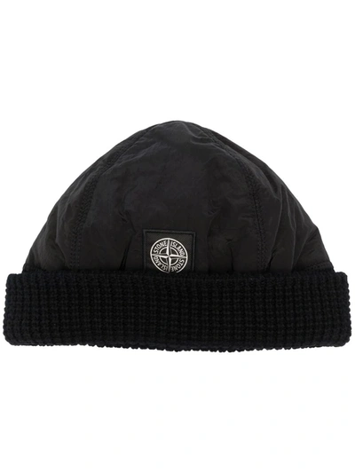 Stone Island Logo-appliquéd Shell And Wool Beanie In Black | ModeSens