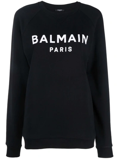 Shop Balmain Flocked Logo-print Sweatshirt In Schwarz