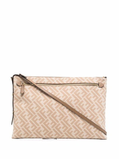Shop Fendi Monogram-pattern Shoulder Bag In Nude