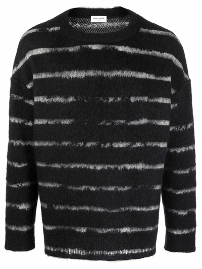 Shop Saint Laurent Stripe Pattern Fuzzy Jumper In Black