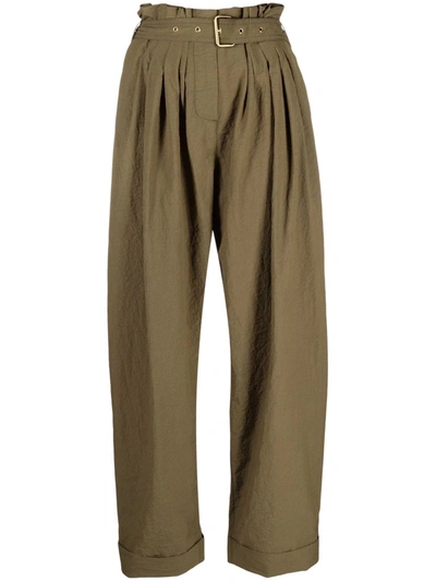 Shop Balmain High-waist Paperbag Tailored Trousers In Grün