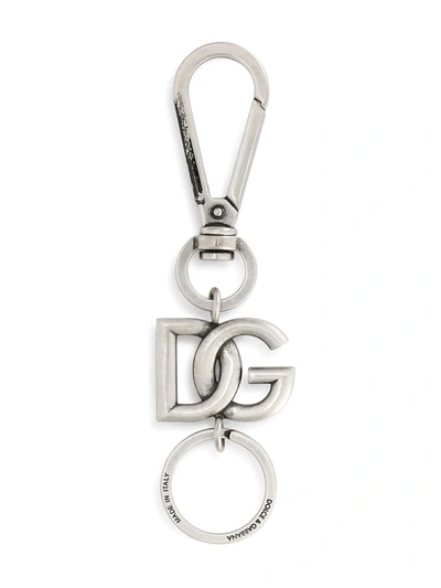 Shop Dolce & Gabbana Logo-plaque Silver-tone Keyring