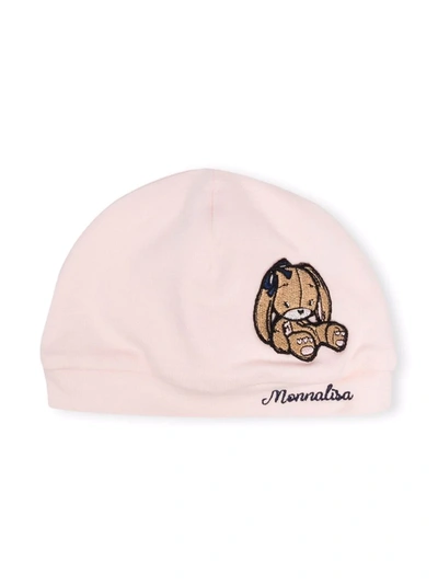 Shop Monnalisa Bunny Logo Knitted Hat In 粉色