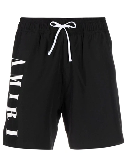 Shop Amiri Logo-print Drawstring-waist Swim Shorts In Black