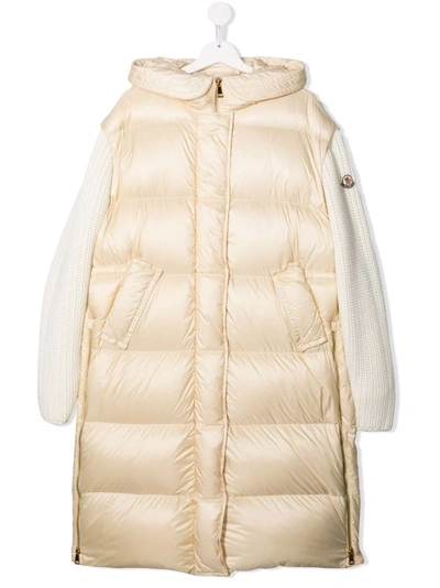 Shop Moncler Teen Padded Hooded Down Coat In 中性色