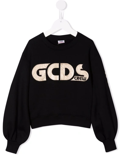 Shop Gcds Logo-embroidered Cotton Sweatshirt In 黑色