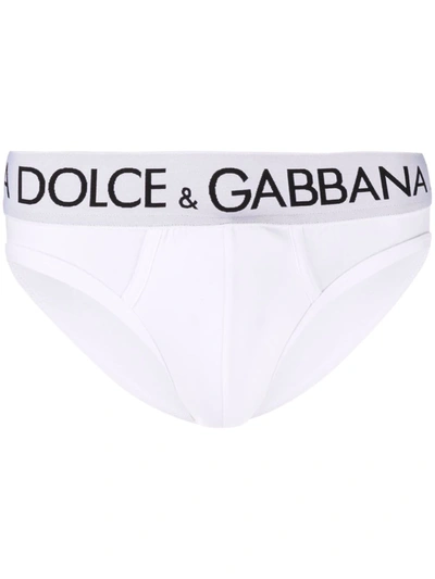 Dolce & Gabbana Mid-rise Briefs In Two-way Stretch Cotton In White