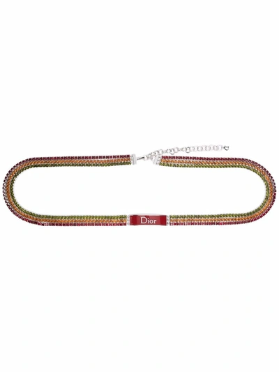 Pre-owned Dior 2000s  Rhinestone-embellished Chain-link Belt In Red