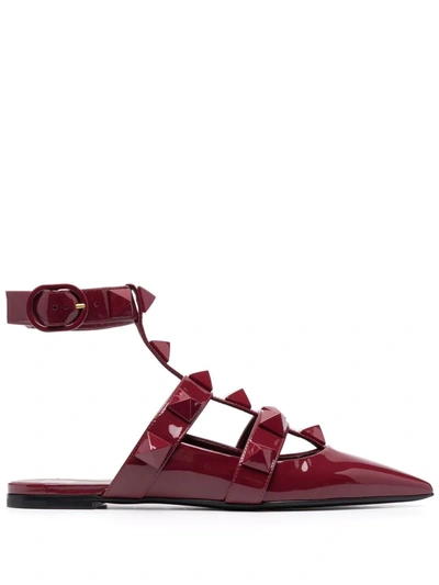 Shop Valentino Roman Stud Ballerina Shoes In Red