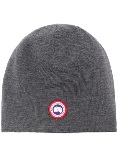 Shop Canada Goose Logo-patch Detail Beanie In Grey