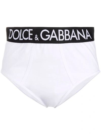 Shop Dolce & Gabbana High-rise Logo-waistband Briefs In White
