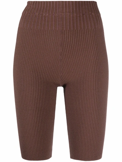 Shop Adamo Rib-knit Shorts In Brown