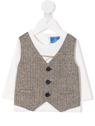 Shop Fay Herringbone-waistcoat Layered Top In Neutrals
