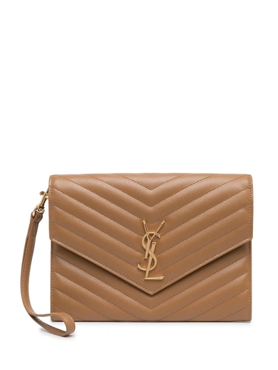 Shop Saint Laurent Monogram Quilted Clutch Bag In 褐色
