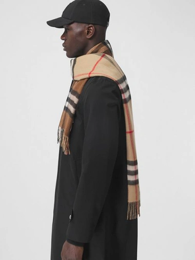 Shop Burberry Contrast Check Cashmere Scarf In Archive Beige/birch Brown