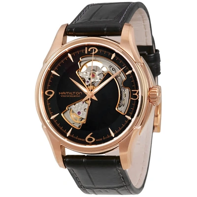 Shop Hamilton Jazzmaster Open Heart Automatic Mens Watch H32575735 In Black / Gold / Rose / Skeleton